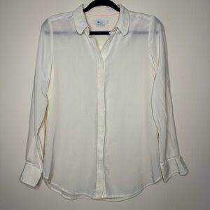 BODEN 100% Silk Ivory Blouse Minimalist Basic Office Semi Sheer Buttondown Shirt